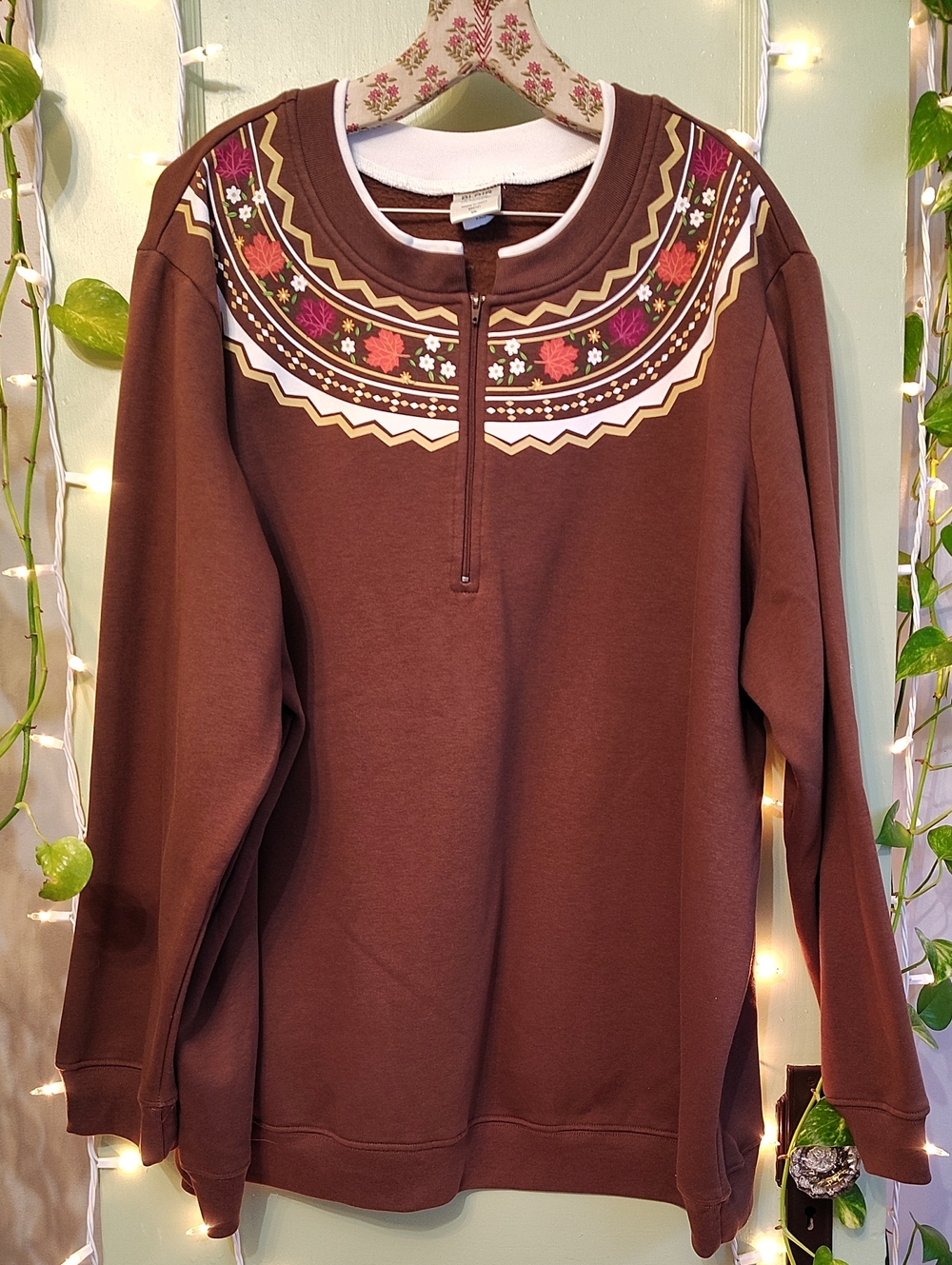 Women's Blair Brand New Brown Zip Chest Maple Fall Autumn 🍁 Crewneck 3XL